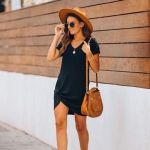 VICI Outstanding Ribbed Twisted Front Knit Dress - Small, Black